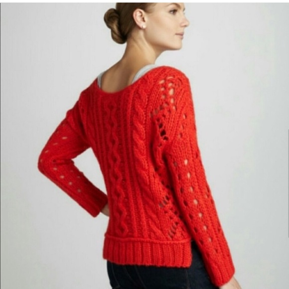 Free People Red Open Knit Sweater, Size Small - Picture 8 of 13